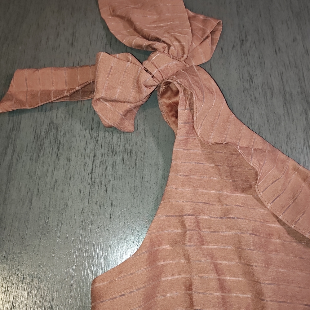 Nine West one-shoulder ruffle blouse in a rustic brown color-sheer stripes Small - Picture 6 of 6